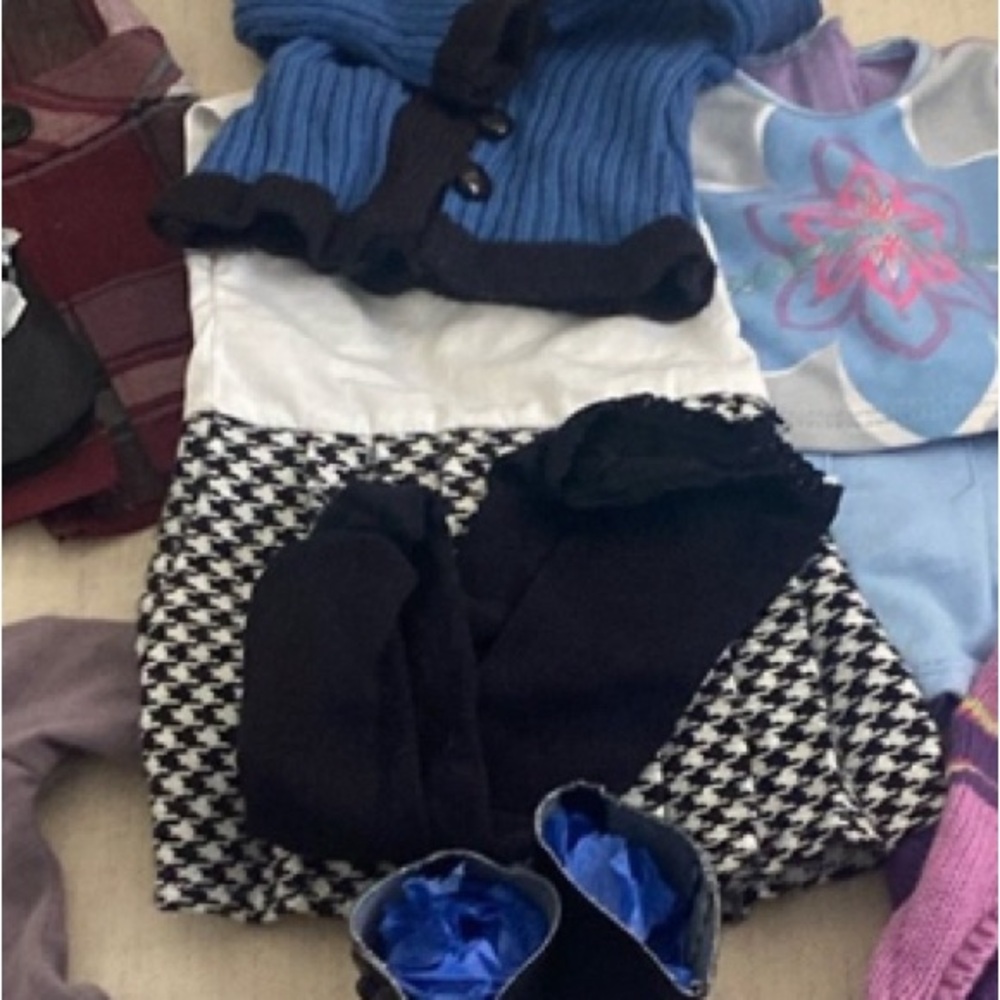 American Girl Doll outfit. Dress, sweater, tights and boots.